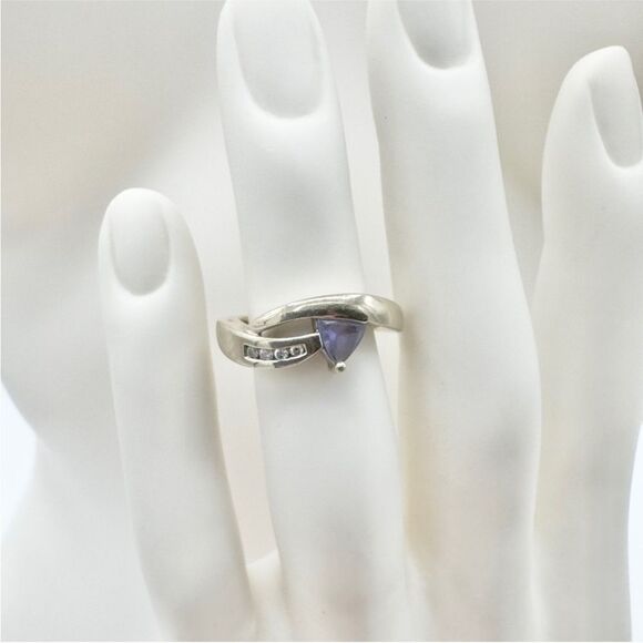 10K Two Tone White Gold Diamond & Tanzanite Ring & Pendant Set .04 ctw 3.6 - Picture 5 of 12